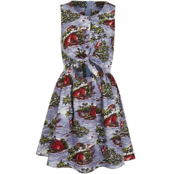 Topshop Dresses & Skirts - Topshop Hawaiian Print Tie Front Cut Out Dress
